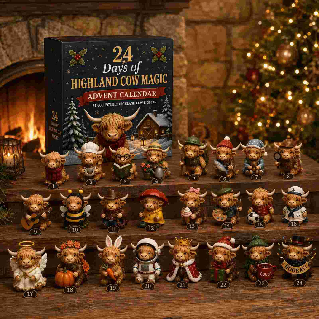 🎄24 Days Highland Cow Magic Blind Box | 24Pcs Cute Highland Cow Collectible Figurines Christmas Surprise Gift Box
