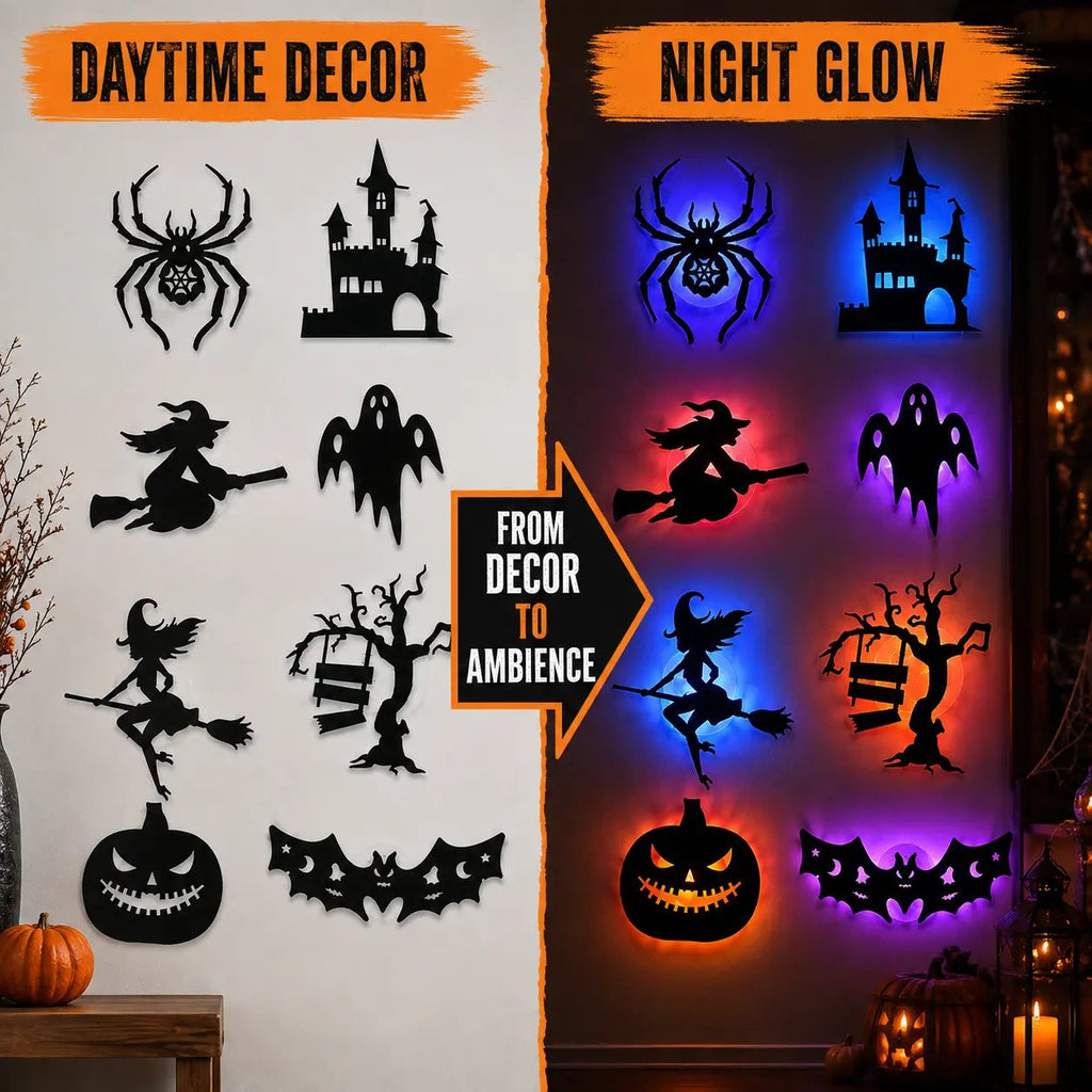 🔥Halloween LED Silhouette Wall Light Stickers, No‑Drill Peel & Stick, Battery Powered Spooky Glowing Wall Decor for Halloween Home Party🎃