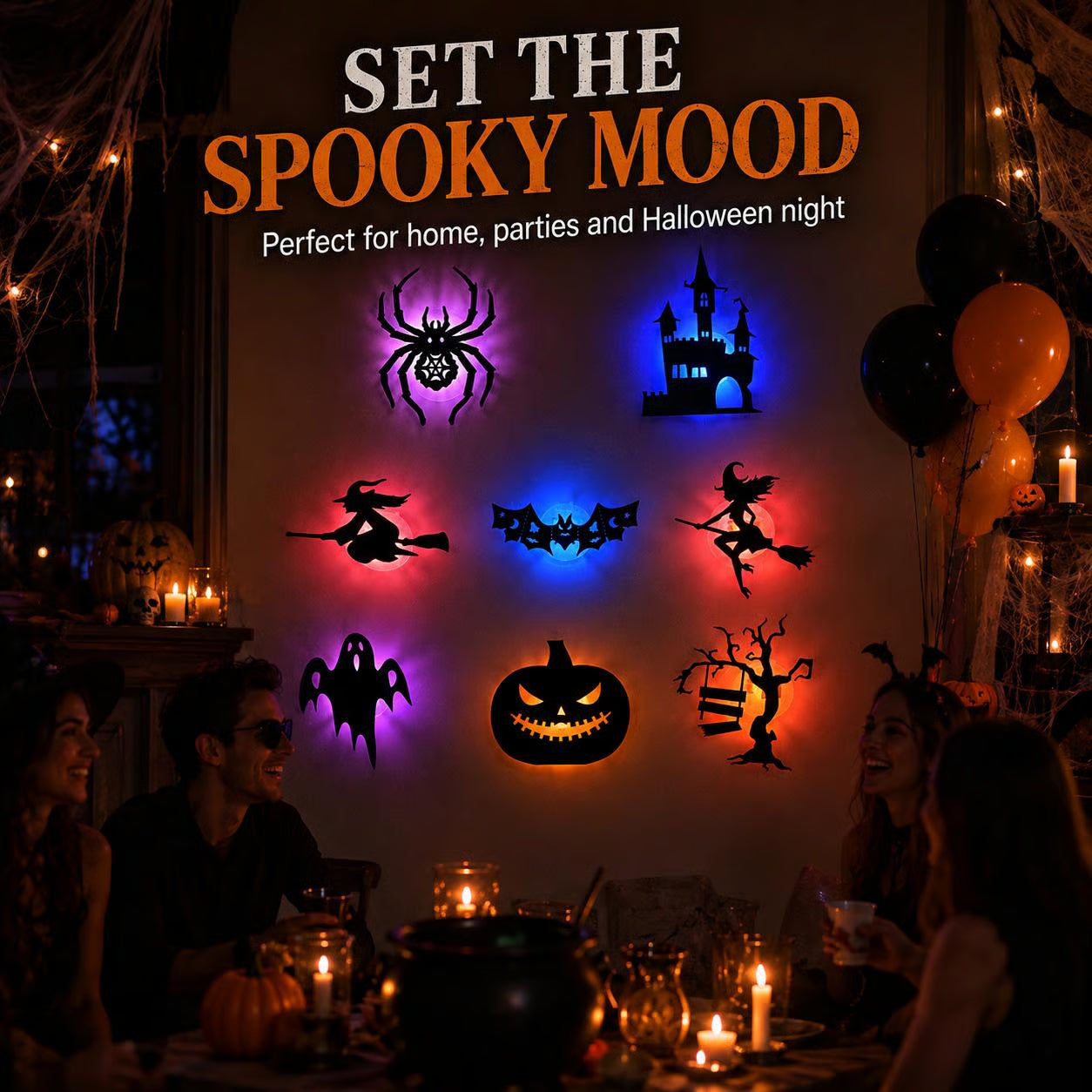 🔥Halloween LED Silhouette Wall Light Stickers, No‑Drill Peel & Stick, Battery Powered Spooky Glowing Wall Decor for Halloween Home Party🎃