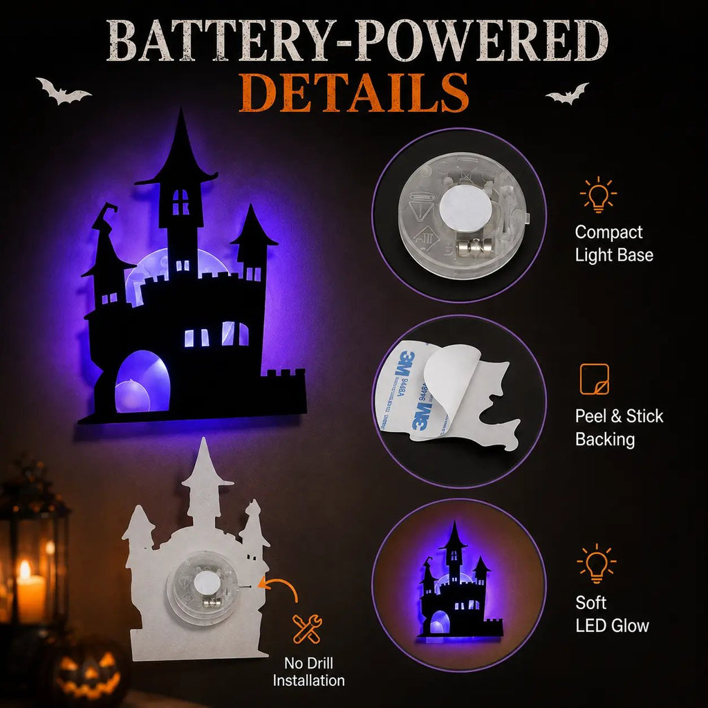 🔥Halloween LED Silhouette Wall Light Stickers, No‑Drill Peel & Stick, Battery Powered Spooky Glowing Wall Decor for Halloween Home Party🎃