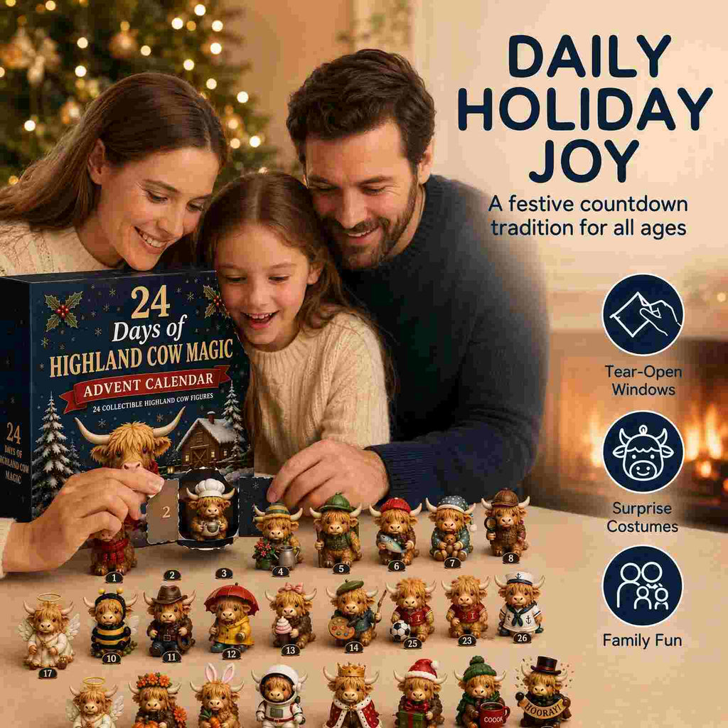 🎄24 Days Highland Cow Magic Blind Box | 24Pcs Cute Highland Cow Collectible Figurines Christmas Surprise Gift Box