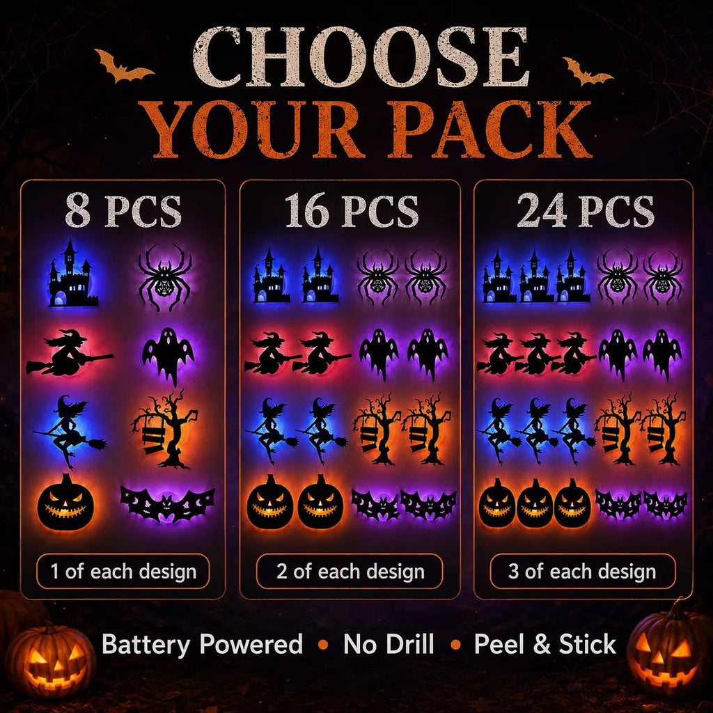 🔥Halloween LED Silhouette Wall Light Stickers, No‑Drill Peel & Stick, Battery Powered Spooky Glowing Wall Decor for Halloween Home Party🎃