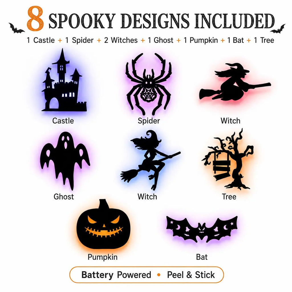 🔥Halloween LED Silhouette Wall Light Stickers, No‑Drill Peel & Stick, Battery Powered Spooky Glowing Wall Decor for Halloween Home Party🎃