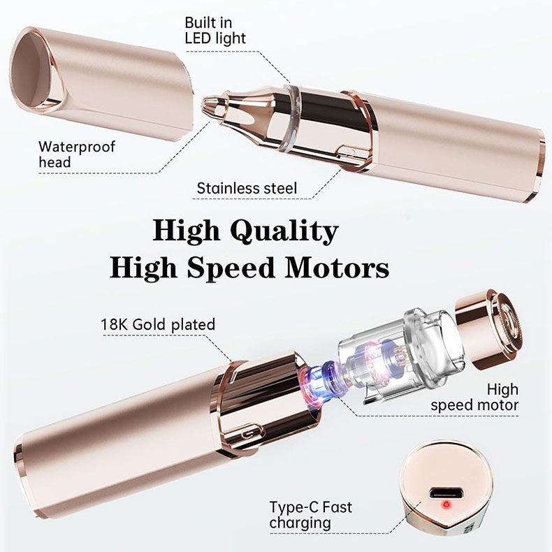 2-in-1 Facial Hair Remover & Eyebrow Trimmer, Safe & Gentle on Skin