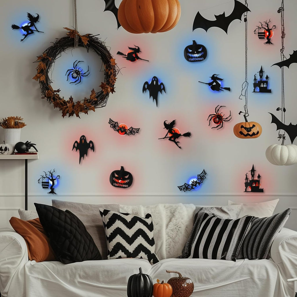 🔥Halloween LED Silhouette Wall Light Stickers, No‑Drill Peel & Stick, Battery Powered Spooky Glowing Wall Decor for Halloween Home Party🎃