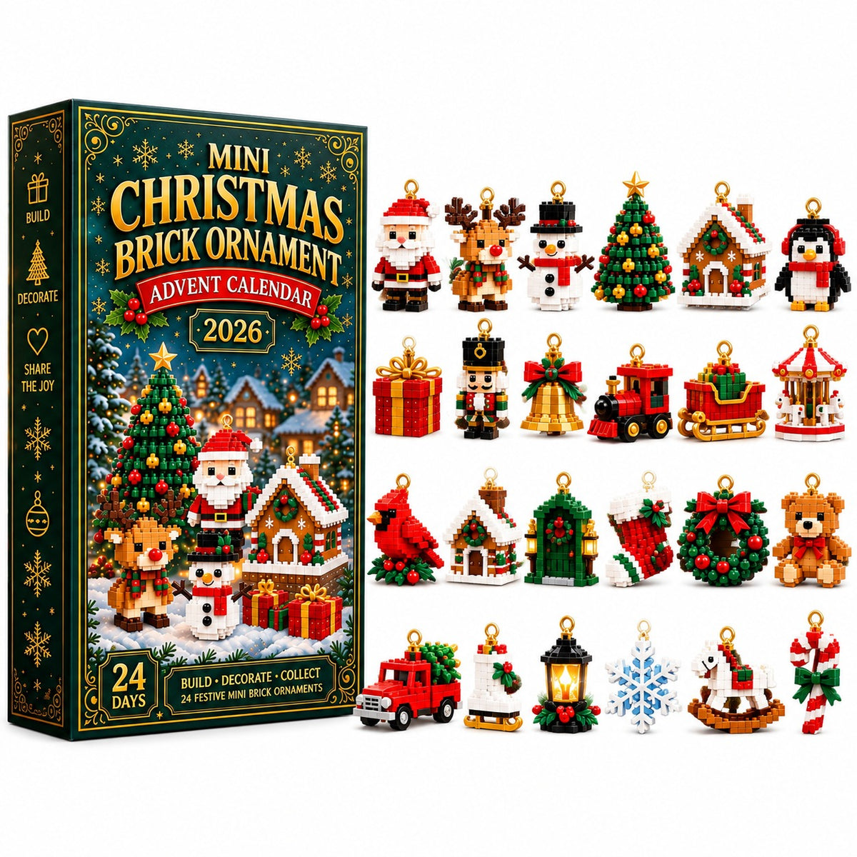 ⏳ Last day to save 40% – 🎄 24-Day Mini Christmas Ornament Advent Calendar | 24 unique festive buildable designs with hanging loops—perfect for decorating Christmas trees, wreaths, and holiday displays 🧱