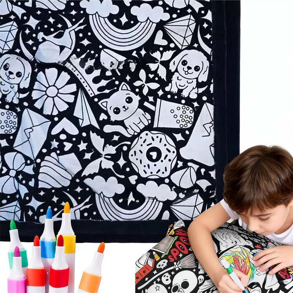 🎨Reusable Washable Coloring Blanket | Comes with 24 Washable Markers, Top Pick for Creative Gifts for Kids & Adults
