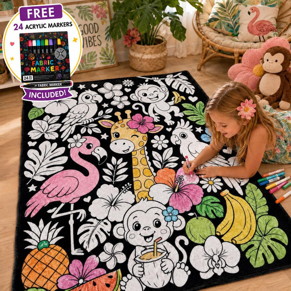🎨Reusable Washable Coloring Blanket | Comes with 24 Washable Markers, Top Pick for Creative Gifts for Kids & Adults