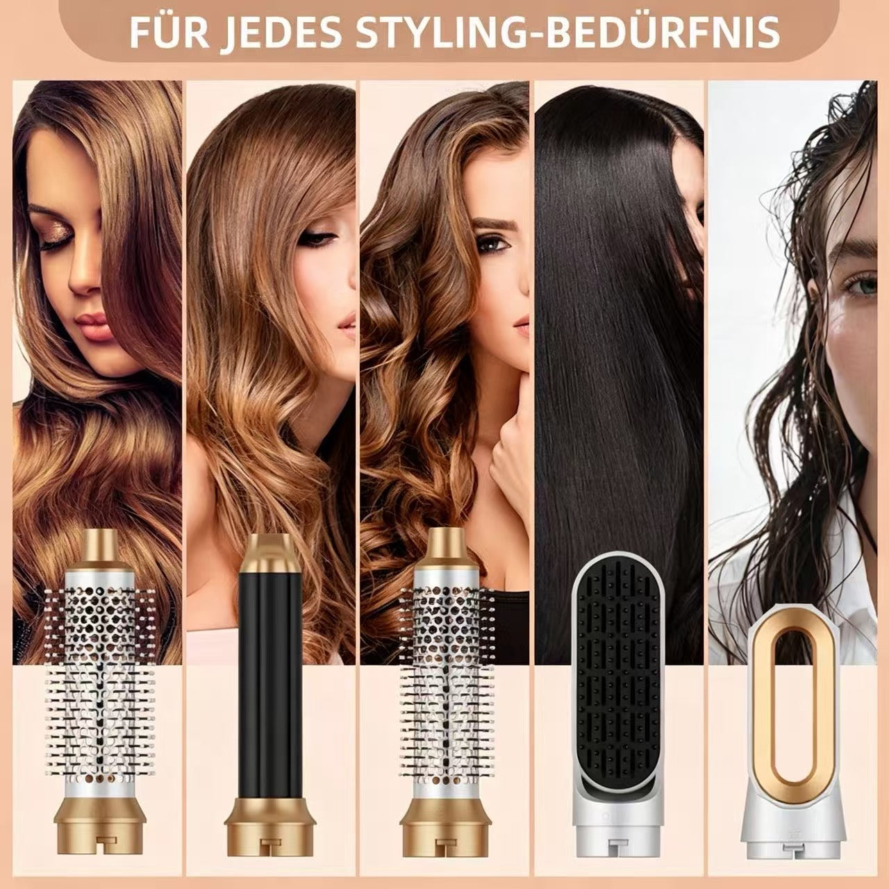5-in-1 Haarstyler Set ✨ Multifunktionaler Haartrockner Lockenstab Glätteisen | 1000W Schnelltrocknung, 3 Temperaturstufen, Wechselbare Aufsätze für jede Frisur