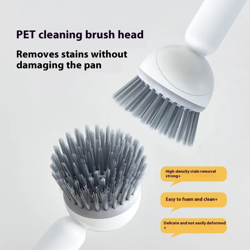 ✨Rotating Kitchen Cleaning Brush, Press‑to‑Dispense Dish Scrub Brush with 6‑Position Adjustable Brush Head, PET Bristles Safe for Non‑Stick Pans, Multi‑Purpose Household Scrubber for Sink, Pots & Stovetop