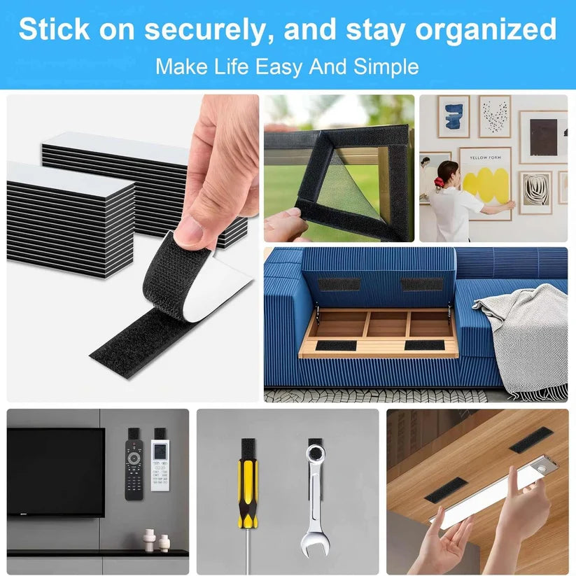Heavy Duty Hook & Loop Strips - Strong Self-Adhesive Hold For Easy Organization