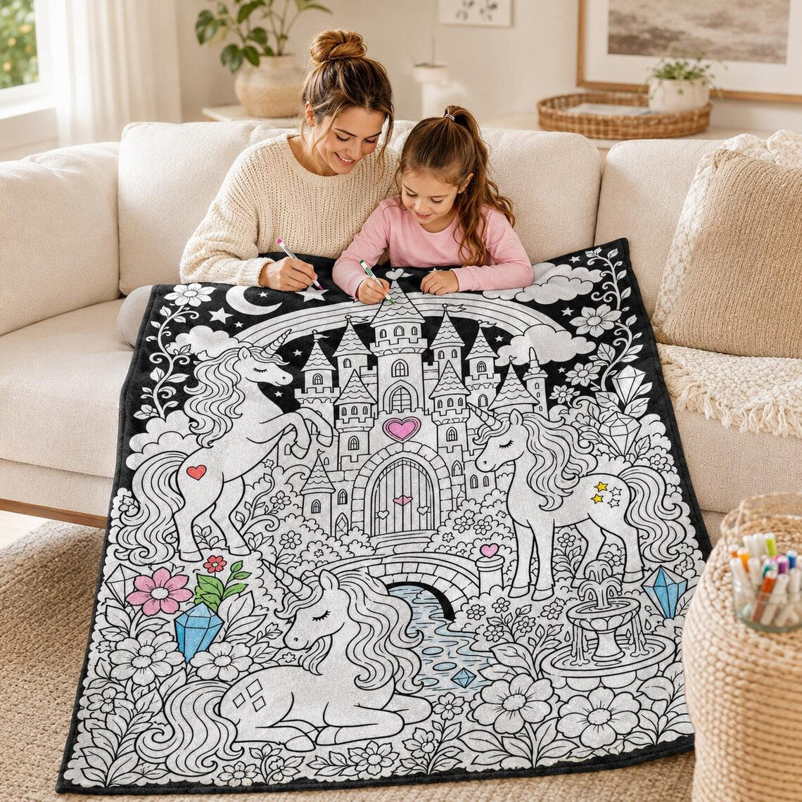 🎨Reusable Washable Coloring Blanket | Comes with 24 Washable Markers, Top Pick for Creative Gifts for Kids & Adults