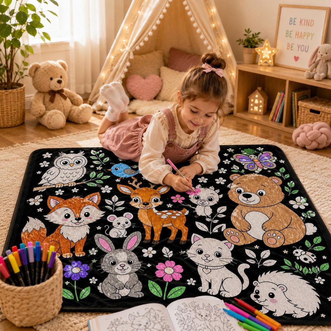 🎨Reusable Washable Coloring Blanket | Comes with 24 Washable Markers, Top Pick for Creative Gifts for Kids & Adults