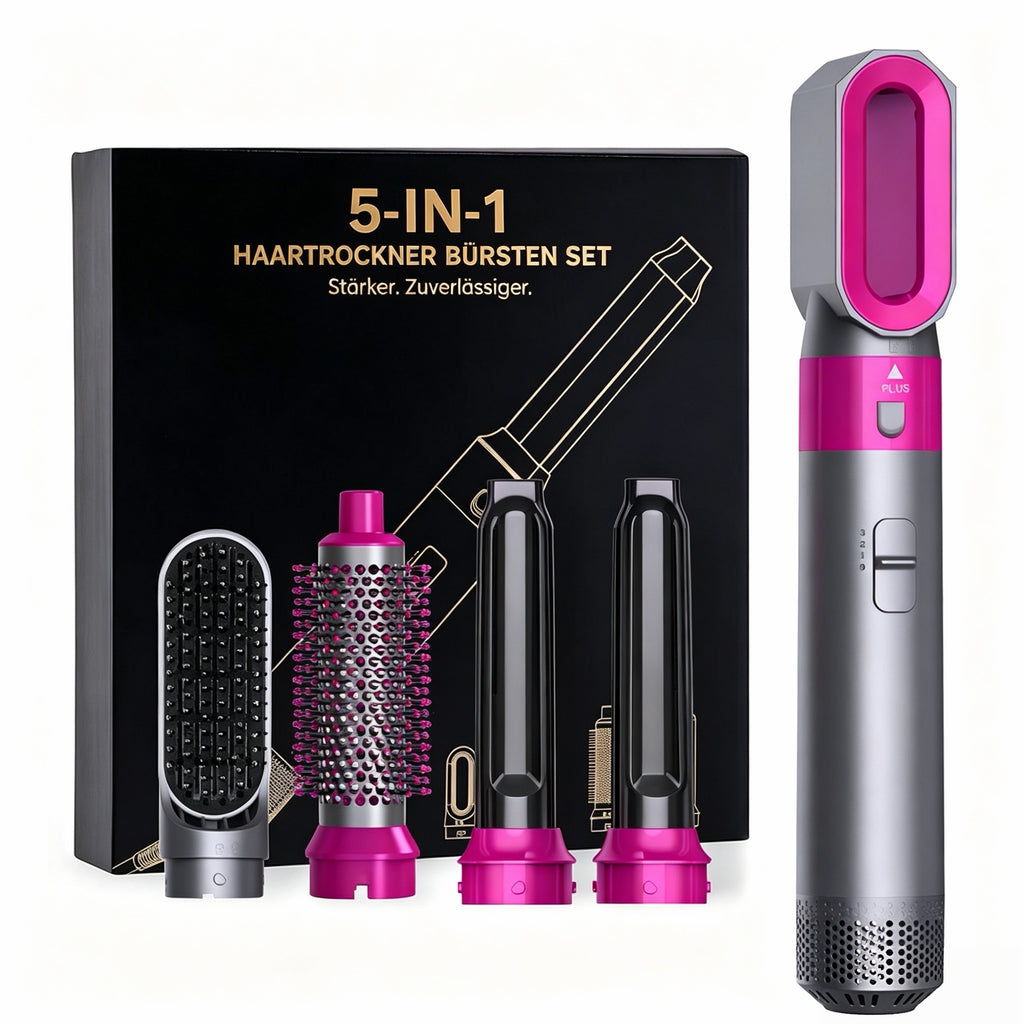 5-in-1 Haarstyler Set ✨ Multifunktionaler Haartrockner Lockenstab Glätteisen | 1000W Schnelltrocknung, 3 Temperaturstufen, Wechselbare Aufsätze für jede Frisur