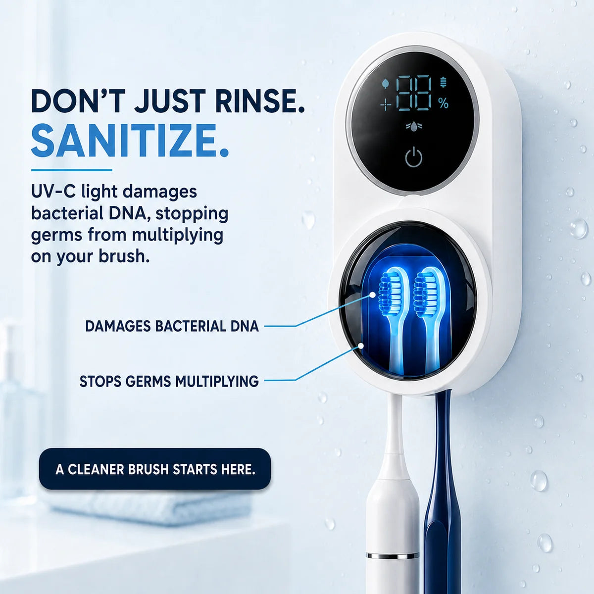 Smart Touchless UV-C Toothbrush Sterilizer & Dryer