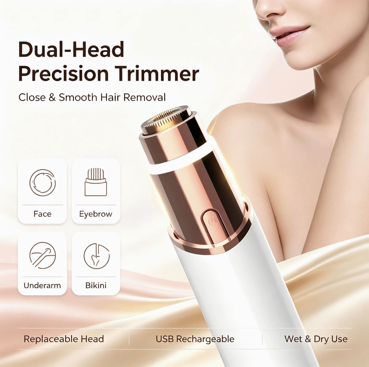 2-in-1 Facial Hair Remover & Eyebrow Trimmer, Safe & Gentle on Skin
