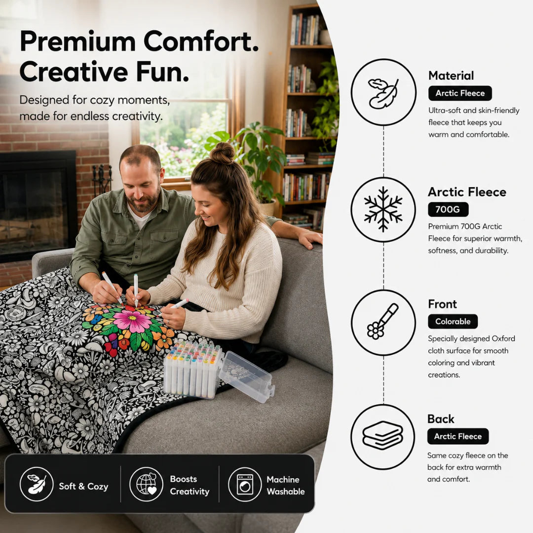 Reusable Coloring Blanket 🎨 | Eco‑Friendly & Safe Washable Creative Art Throw for Kids & Adults